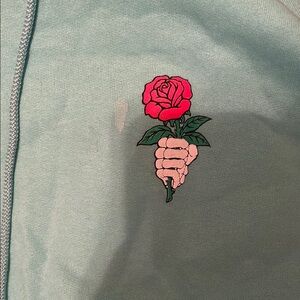 Women's Green Jacket with Rose Embroidery